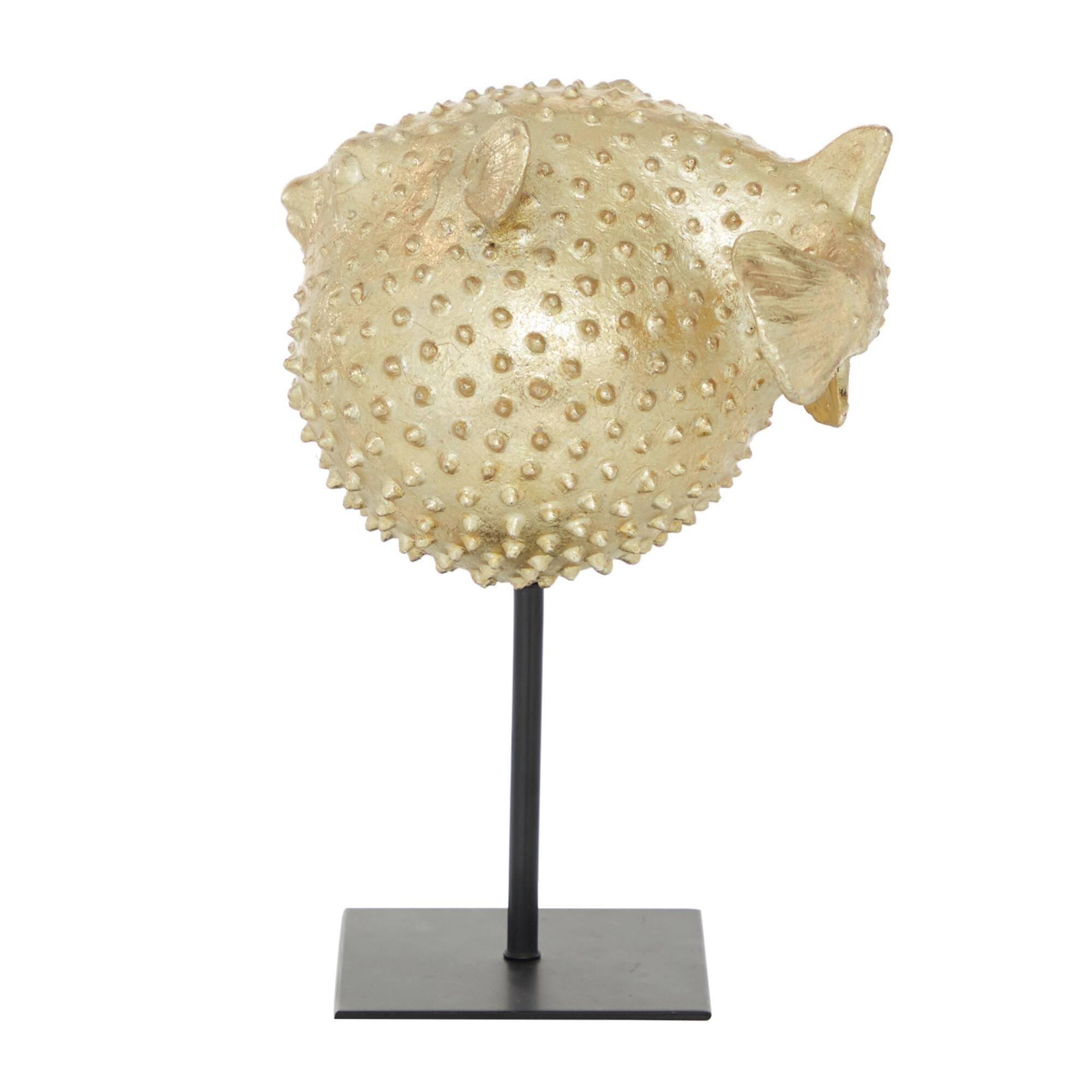 Gold Polyresin Coastal Fish Sculpture, 9" x 7" x 5"